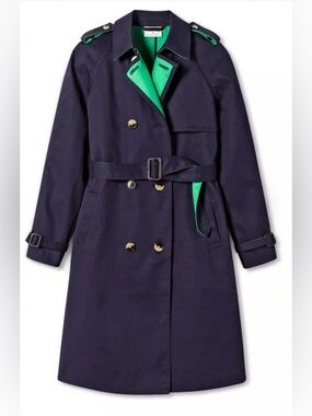 Navy Trench Coat with Bright Green Lining. Collaboration with Target.
